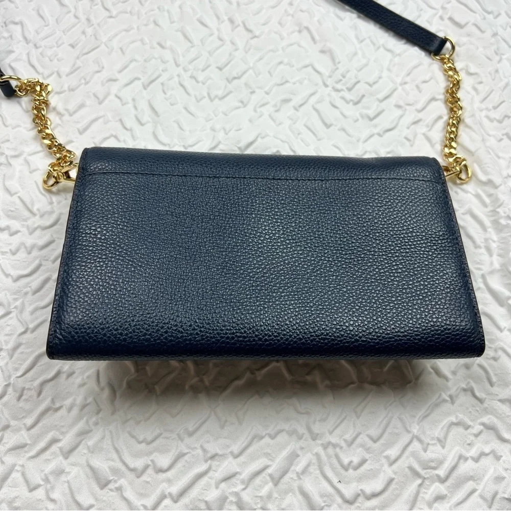 Michael Kors Karson Wallet Clutch Leather Navy Crossbody Mini Bag Chain Travel